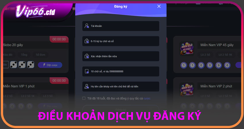 Điều khoản dịch vụ đăng ký và xác thực tài khoản